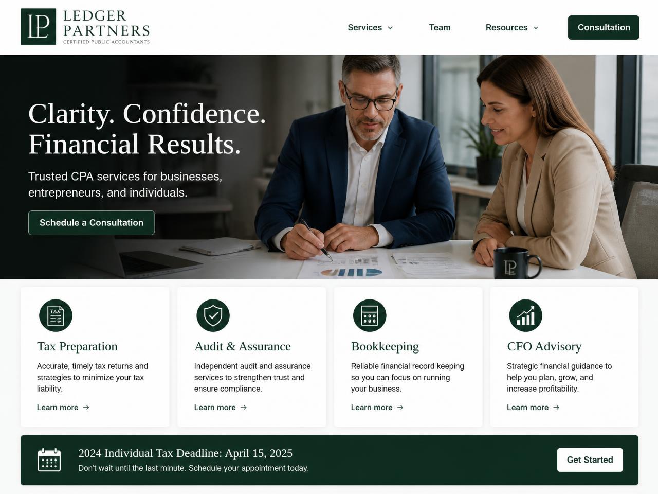 Ledger Partners — Accounting website concept design by Evaro Aveline