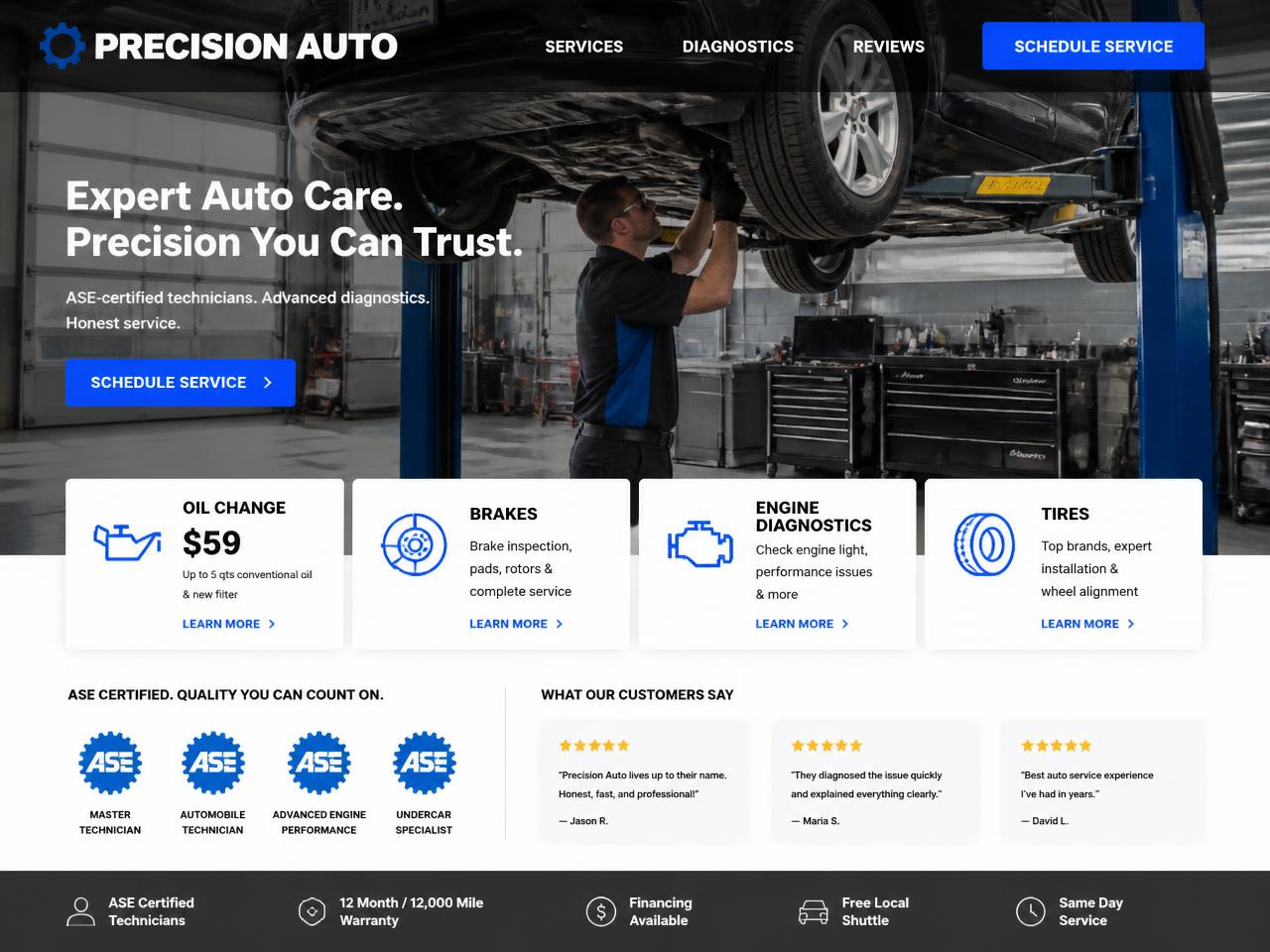 Precision Auto — Automotive & Auto Repair website concept design by Evaro Aveline