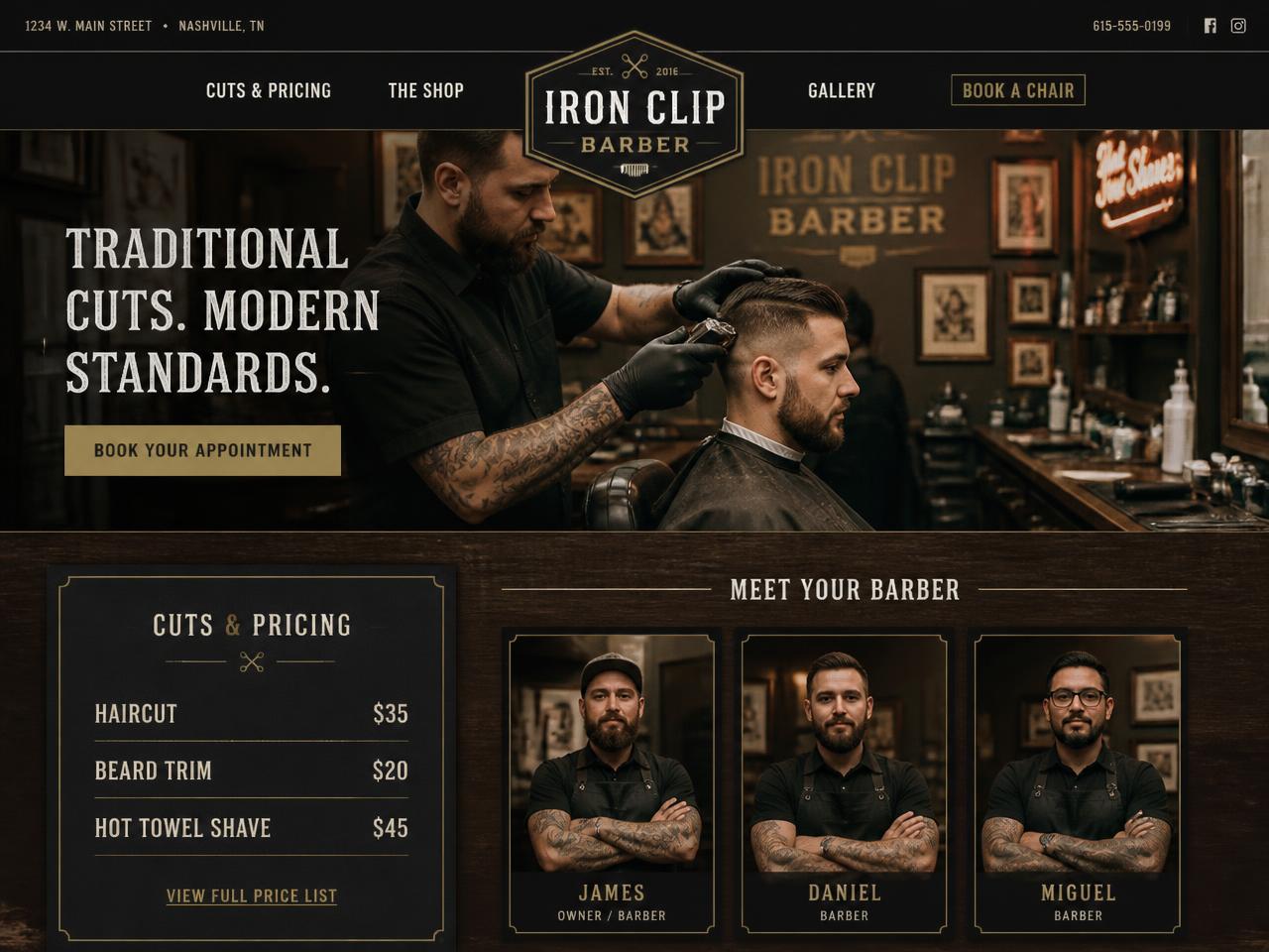 Iron Clip Barber — Barbershop website concept design by Evaro Aveline