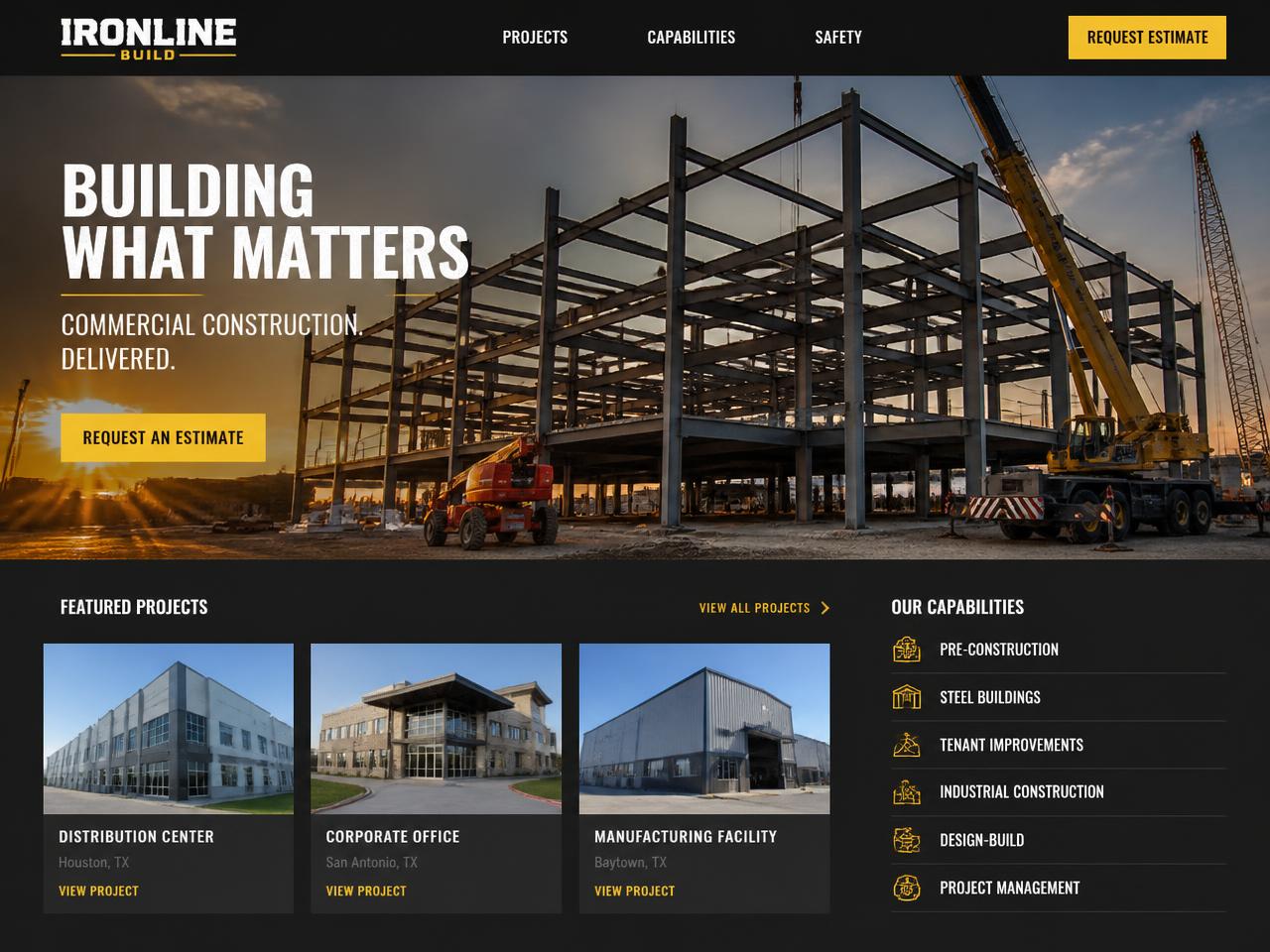 Ironline Build — Construction website concept design by Evaro Aveline