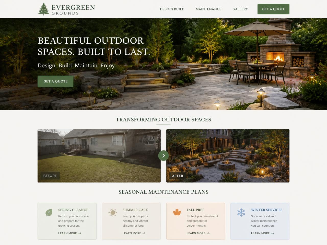 Evergreen Grounds — Landscaping website concept design by Evaro Aveline