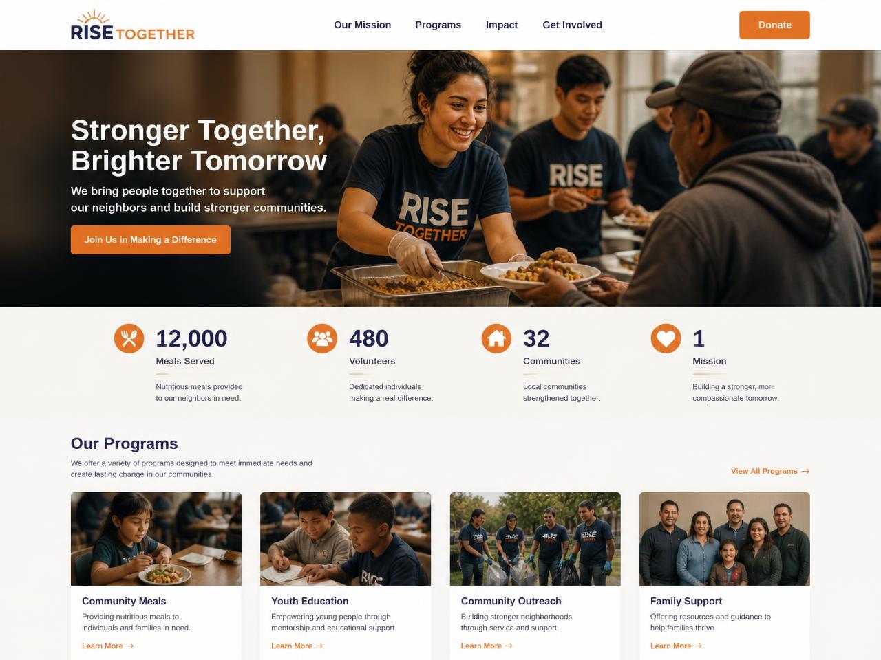 Rise Together — Nonprofit website concept design by Evaro Aveline