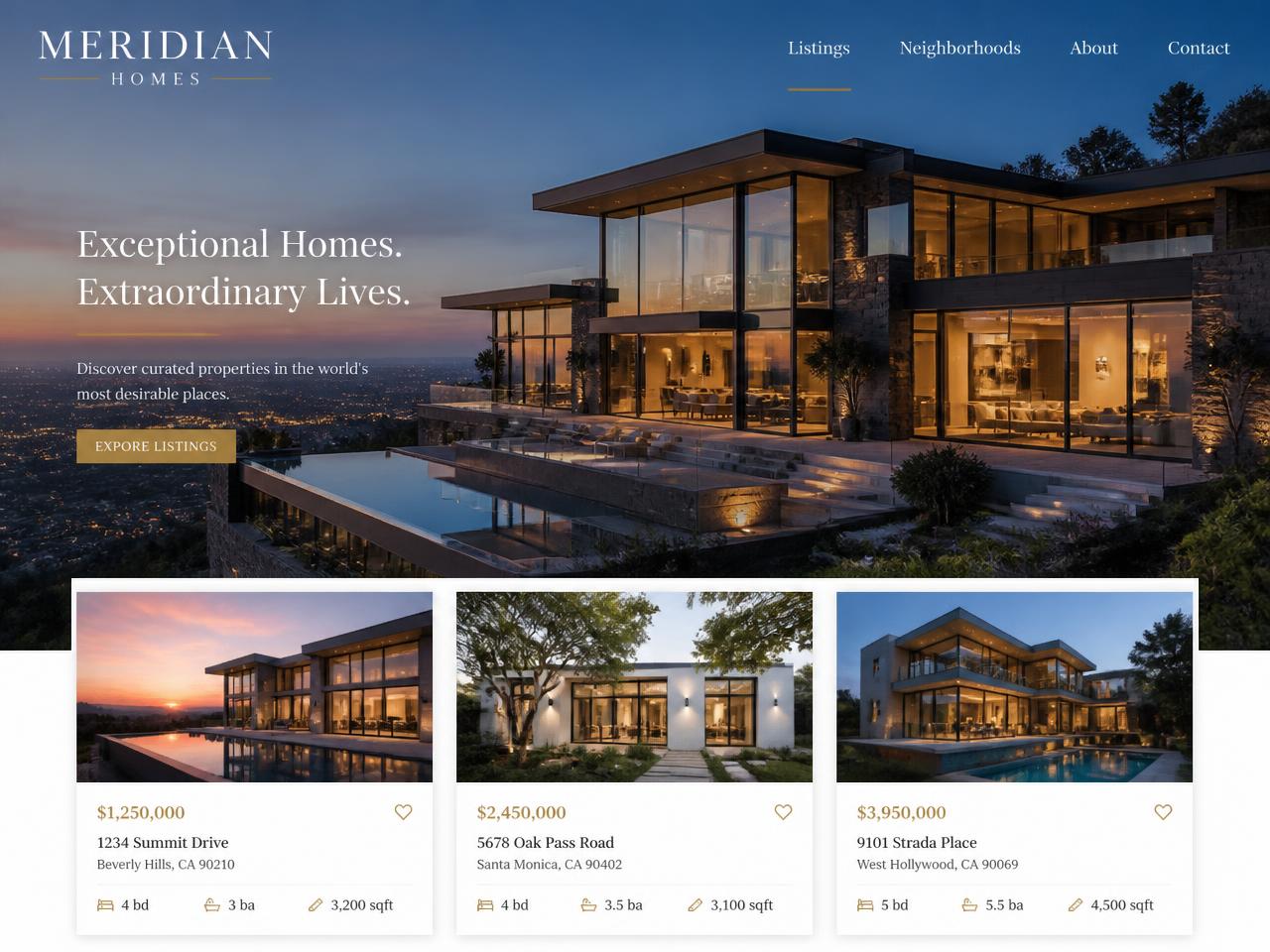 Meridian Homes — Real Estate website concept design by Evaro Aveline