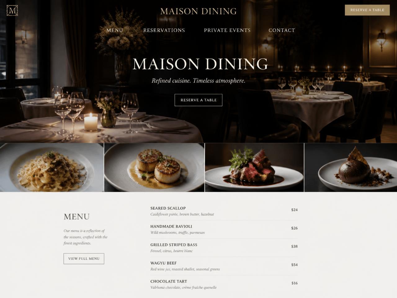 Maison Dining — Restaurants website concept design by Evaro Aveline