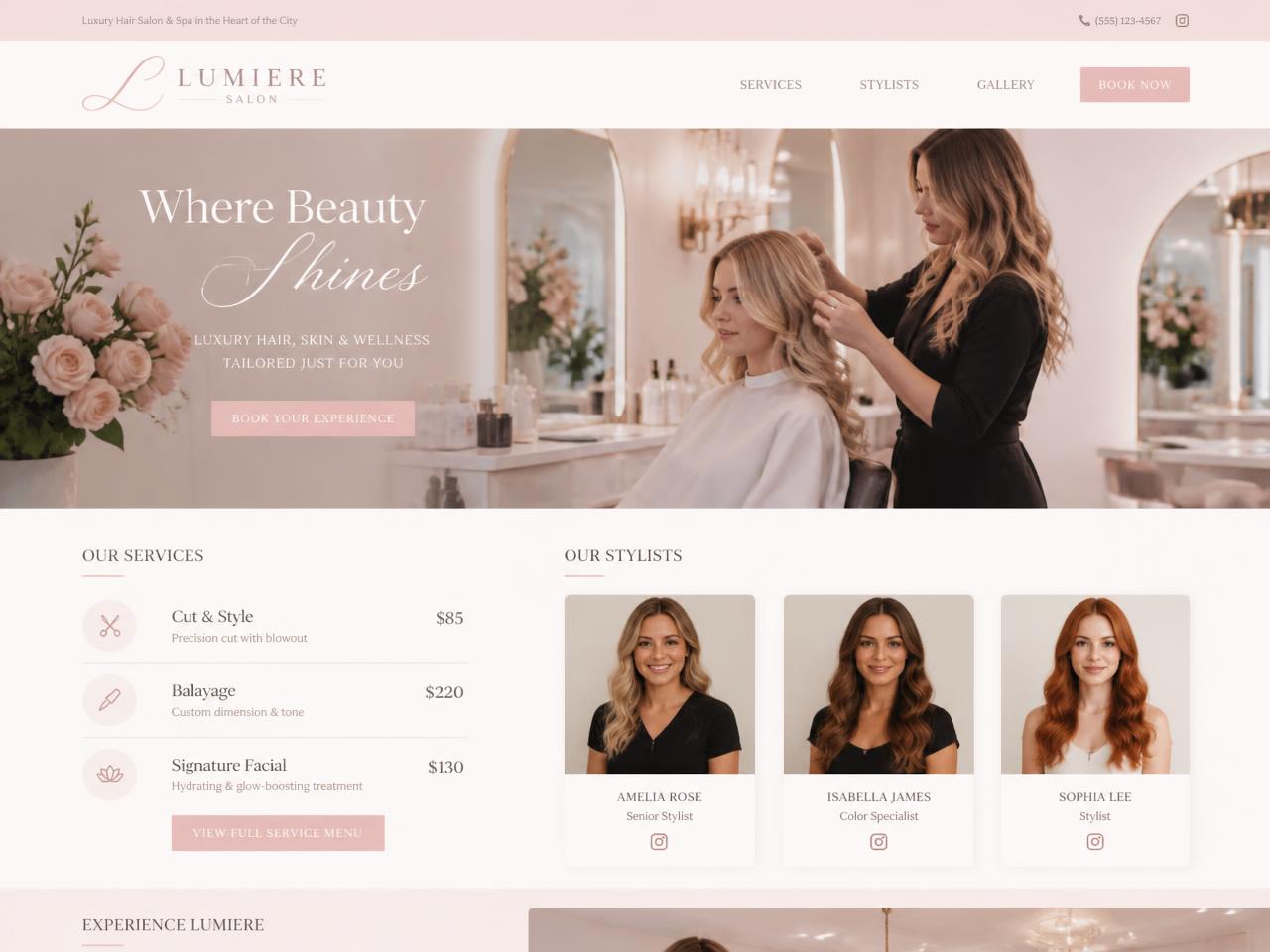 Lumiere Salon — Beauty & Salon website concept design by Evaro Aveline